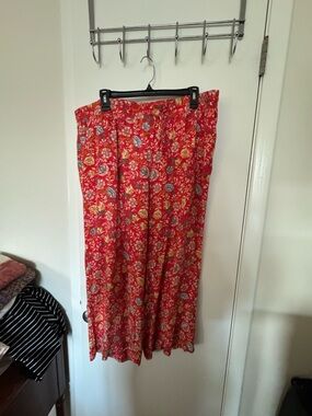 LOFT Orange  Floral Cropped Pants with Yellow & Blue Accents